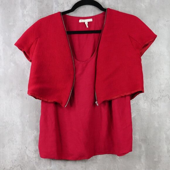 Maje Top Womens Size 1 Red Two Piece Cropped Jacket Tank Top Scoop Neck - Picture 1 of 6